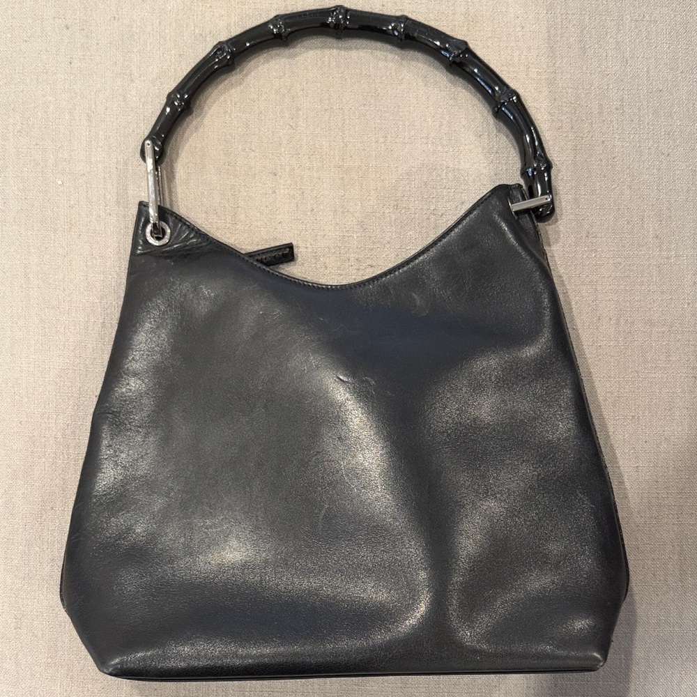 Gucci Black Leather Shoulder Bag with Bamboo Handle - Picture 6 of 8